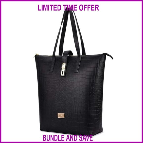 15.6 Inch Vegan Leather Laptop Tote Bag Professional Work Travel - Picture 2 of 8